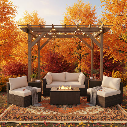 7 Pieces Outdoor Furniture Set with 32 Inch Fire Pit Table and Propane Tank Cover
