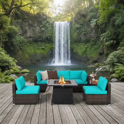 7 Pieces Patio Furniture Set with 35 Inches 50000 BTU Propane Gas Fire Pit Table and Waterproof Cover for Firpit