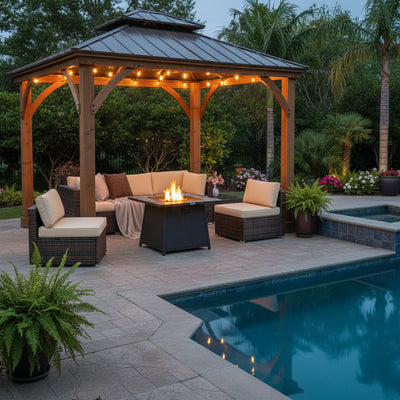 7 Pieces Patio Furniture Set with 35 Inches 50000 BTU Propane Gas Fire Pit Table and Waterproof Cover for Firpit