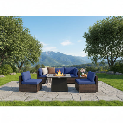 7 Pieces Patio Furniture Set with 35 Inches 50000 BTU Propane Gas Fire Pit Table and Waterproof Cover for Firpit