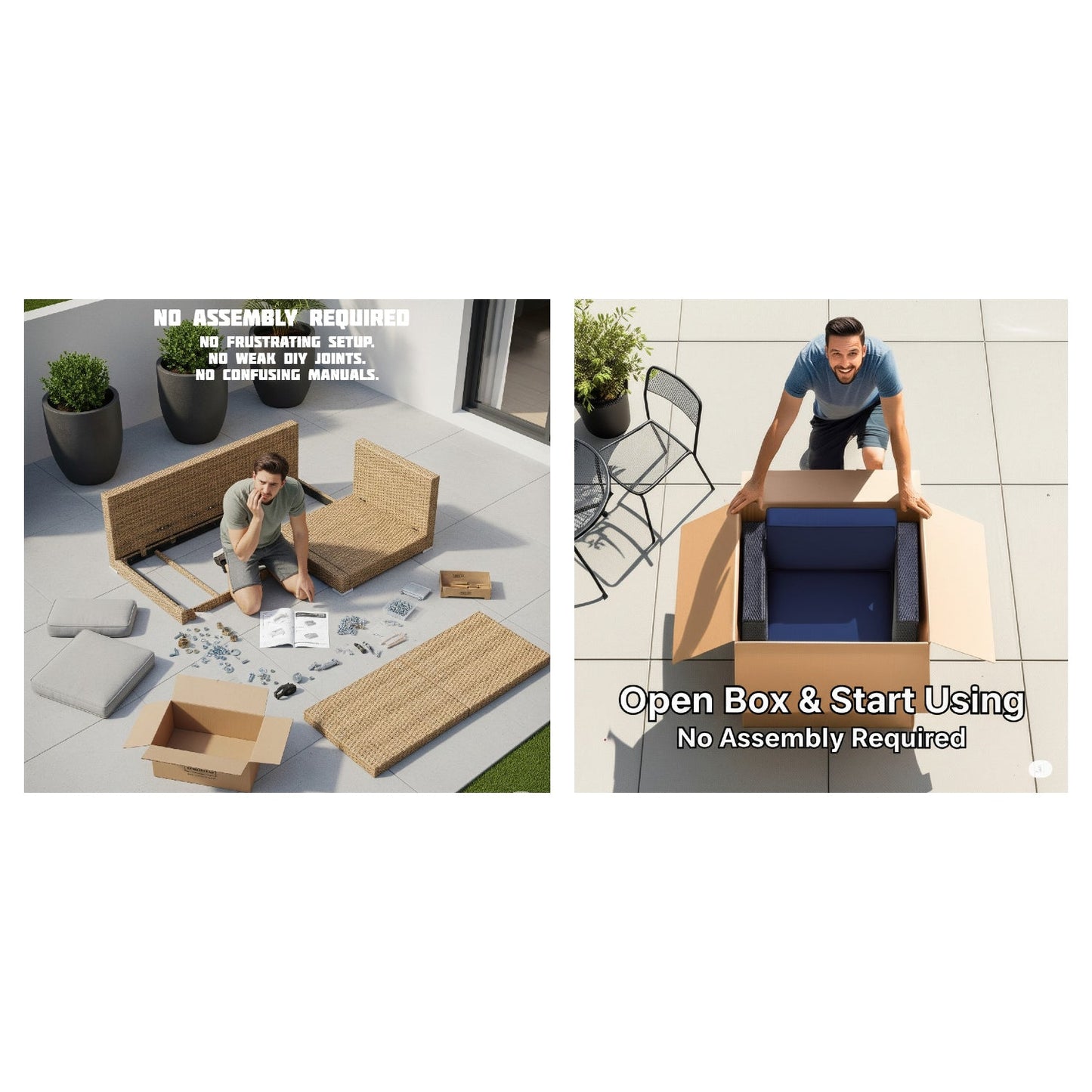 Fully Assembled Wicker Patio Sofa Set for 4 with Cushions