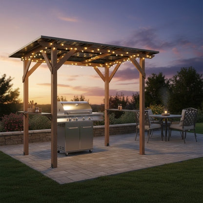 Grill Gazebo 8.6 x 5 FT Cedar Wood with Serving Shelves