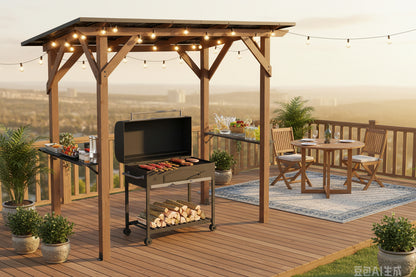 Grill Gazebo 8.6 x 5 FT Cedar Wood with Serving Shelves