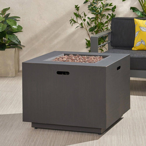 Brown Iron Square Outdoor Propane Fire Pit Tank Inside