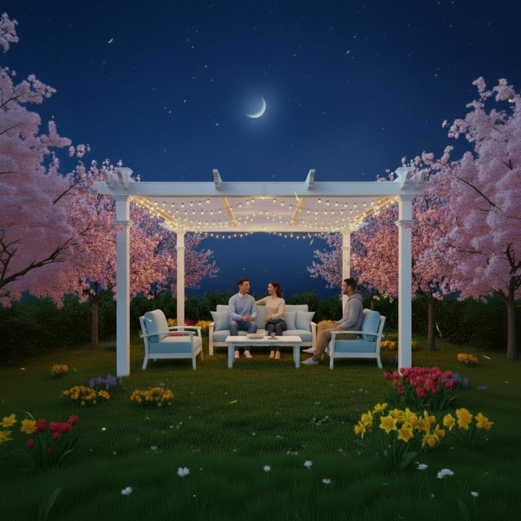 144"L X 144"W X 104"H Vinyl Camelot Louvered Pergola, White, VA42070