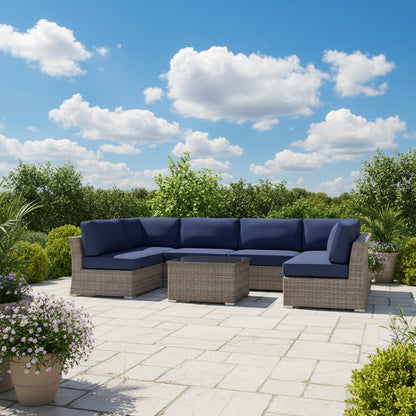 Wicker Sectional Sofa With Cushions And Table