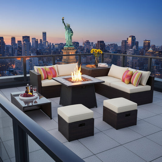 9 Pieces Patio PE Wicker Sectional Set with 50000 BTU Fire Pit Table