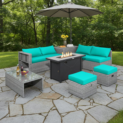 9 Pieces Patio Furniture Set with 42 Inches 60000 BTU Fire Pit