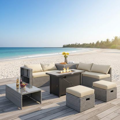 9 Pieces Patio Furniture Set with 42 Inches 60000 BTU Fire Pit