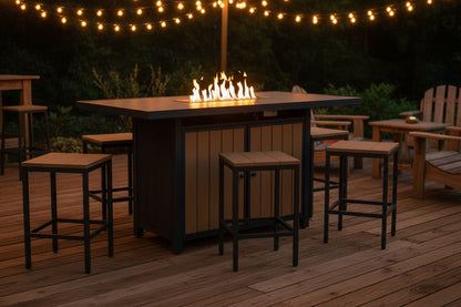 East Beach - Rectangular Bar Table With Fire Pit - Blue