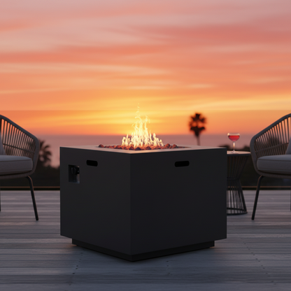 Brown Iron Square Outdoor Propane Fire Pit Tank Inside