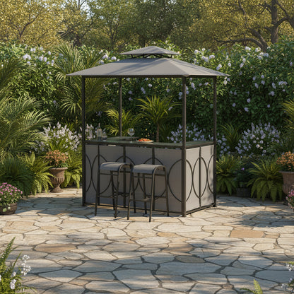 6.5 x 4 x 8 FT Grill Gazebo Set with 2 Bar Stools and Bar Table