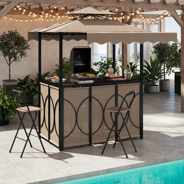 Grill Gazebo with Awning 3-Piece Outdoor BBQ Canopy Double-Tier Soft Top Barbecue Shelter
