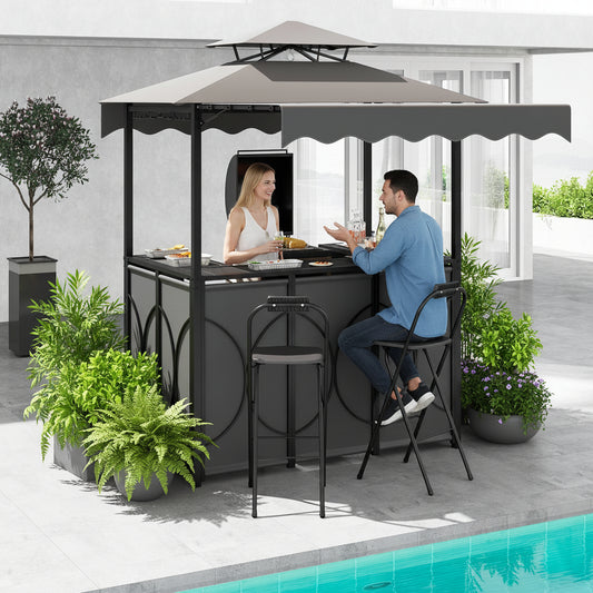 Grill Gazebo with Awning 3-Piece Outdoor BBQ Canopy Double-Tier Soft Top Barbecue Shelter