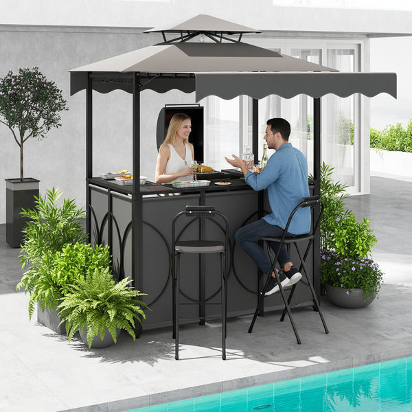 Grill Gazebo with Awning 3-Piece Outdoor BBQ Canopy Double-Tier Soft Top Barbecue Shelter