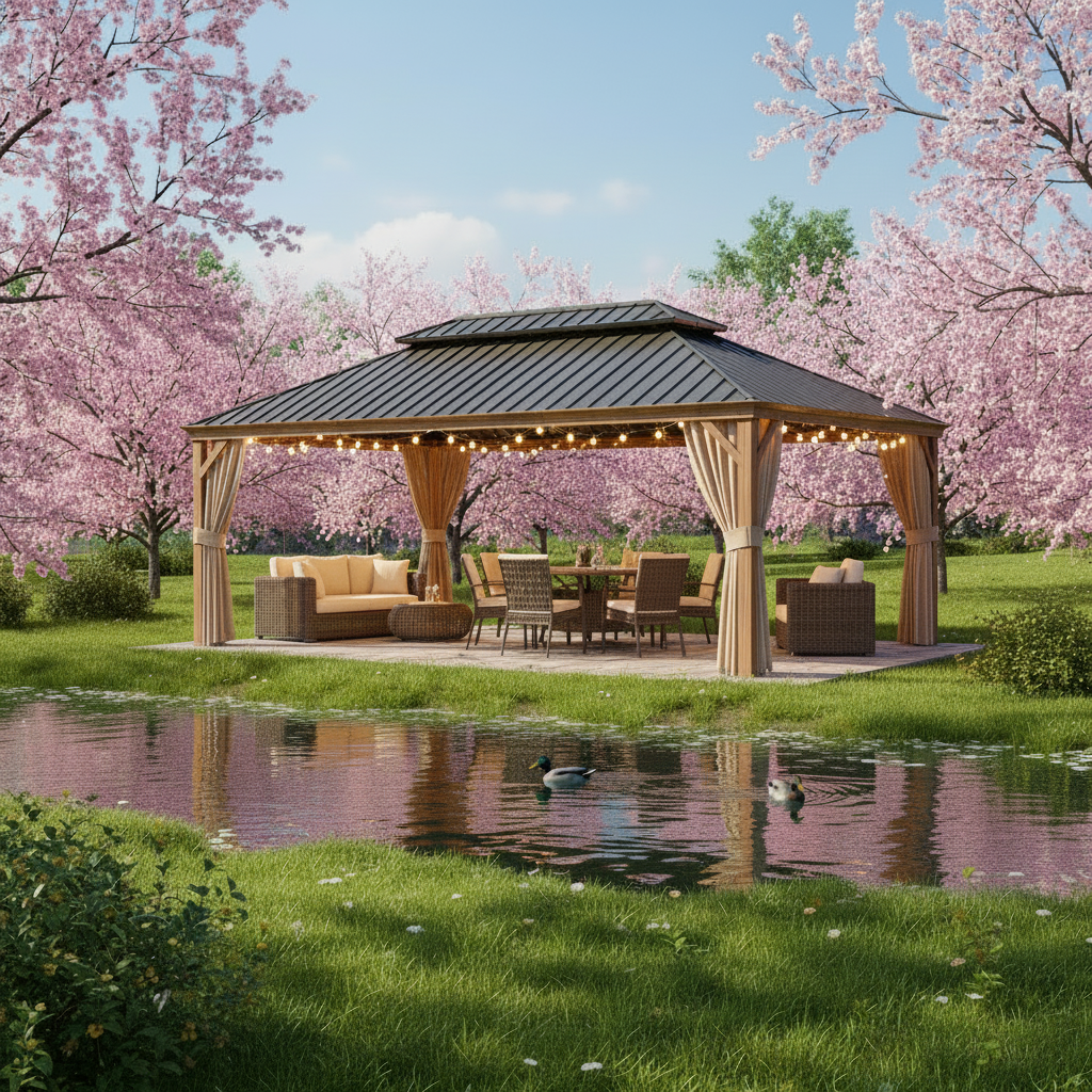 Hardtop Gazebo Built to Expand Outdoor Living, 14x22 Ft, Double Galvanized Steel Roof, Aluminum Frame