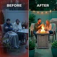 Outdoor Propane Fire Pit, 30000 BTU Column Propane Fire Pit, Wood-Look Surface — Before & After