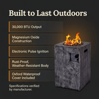 Outdoor Propane Fire Pit, 30000 BTU Column Propane Fire Pit, Wood-Look Surface — Results & Stats