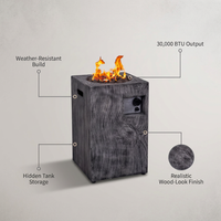 Outdoor Propane Fire Pit, 30000 BTU Column Propane Fire Pit, Wood-Look Surface — infographic