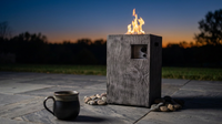 Outdoor Propane Fire Pit, 30000 BTU Column Propane Fire Pit, Wood-Look Surface — Lifestyle
