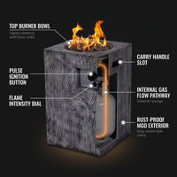 Outdoor Propane Fire Pit, 30000 BTU Column Propane Fire Pit, Wood-Look Surface — How It Works