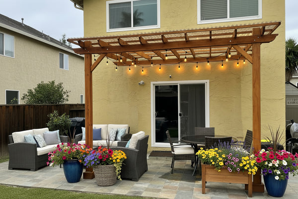 Outdoor Super Deck Attached Redwood Pergola