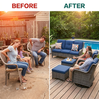 Patio Furniture Set 6-Piece Outdoor Patio Conversation Set with Blue Cushions Lawn Furniture — Before & After