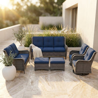 Patio Furniture Set 6-Piece Outdoor Patio Conversation Set with Blue Cushions Lawn Furniture — Studio Shot