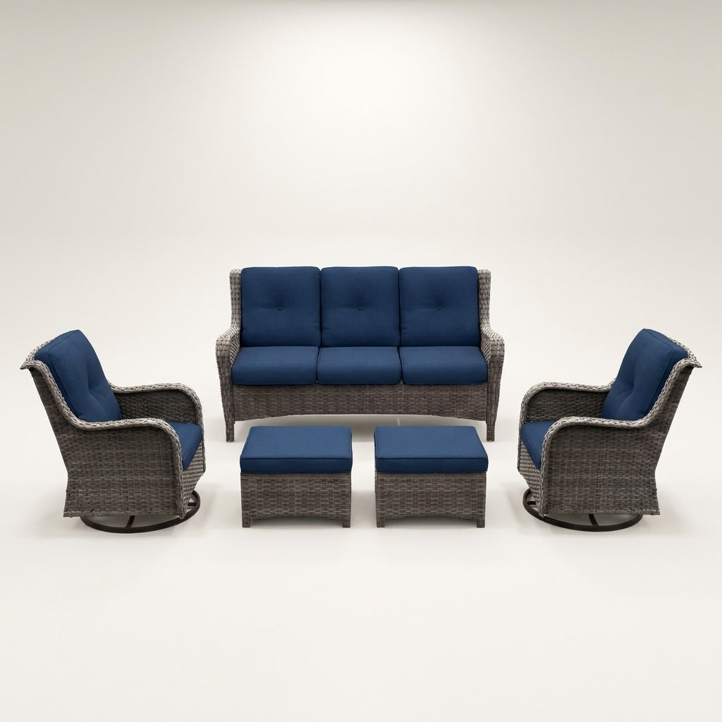 Patio Furniture Set 6-Piece Outdoor Patio Conversation Set with Blue Cushions Lawn Furniture — Studio Shot