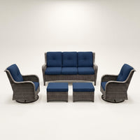 Patio Furniture Set 6-Piece Outdoor Patio Conversation Set with Blue Cushions Lawn Furniture — Studio Shot