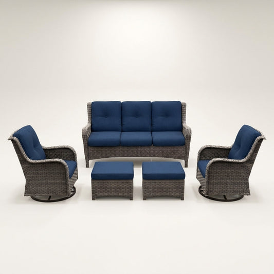 Patio Furniture Set 6-Piece Outdoor Patio Conversation Set with Blue Cushions Lawn Furniture — Studio Shot