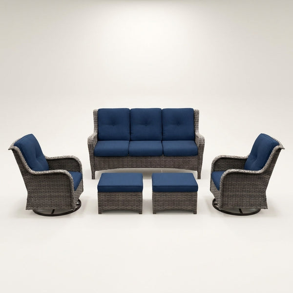 Patio Furniture Set 6-Piece Outdoor Patio Conversation Set with Blue Cushions Lawn Furniture — Studio Shot