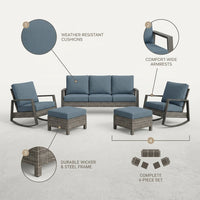 Patio Furniture Set 6-Piece Outdoor Patio Conversation Set with Blue Cushions Lawn Furniture — infographic