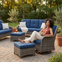Patio Furniture Set 6-Piece Outdoor Patio Conversation Set with Blue Cushions Lawn Furniture — Lifestyle