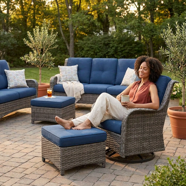 Outdoor Patio Conversation Set Built for Modern Comfort, 6-Piece Steel Frame, High-Density Cushions