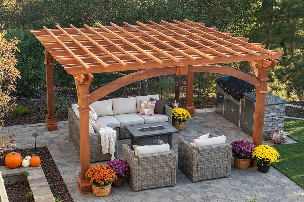 Outdoor Pacific Redwood Double Beam Premium Pergola
