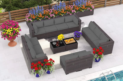 14 Pieces Outdoor Patio Furniture Set,Outdoor Sectional Furniture All Weather PE Rattan Wicker Patio Conversation Set, Custom