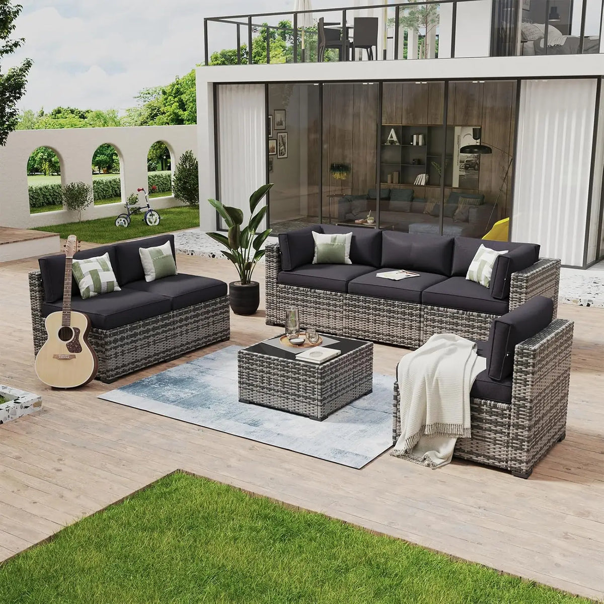 7 Piece Patio Furniture Set Wicker Rattan Patio Conversation Set Outdoor Sectional Sofa Set with Coffee Table and, Customized