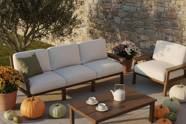 Patio Furniture Set 3 Seats, HDPE Outdoor Sectional with Washable Beige Thick Cushions, Coffee Table & Side Table,, Customized