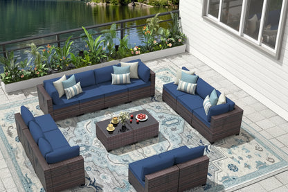14 Pieces Outdoor Patio Furniture Set,Outdoor Sectional Furniture All Weather PE Rattan Wicker Patio Conversation Set, Custom