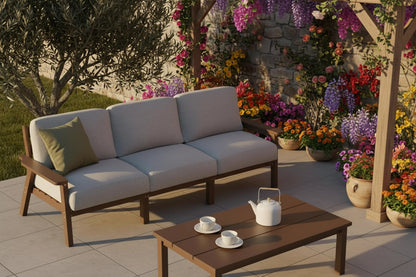 Patio Furniture Set 3 Seats, HDPE Outdoor Sectional with Washable Beige Thick Cushions, Coffee Table & Side Table,, Customized