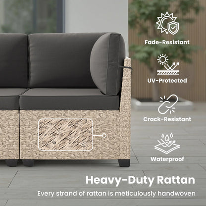 7-Piece Patio Furniture Set, Outdoor Rattan Sectional Sofa with Tempered Glass Table, All-Weather, for Garden, Porch, Backyard