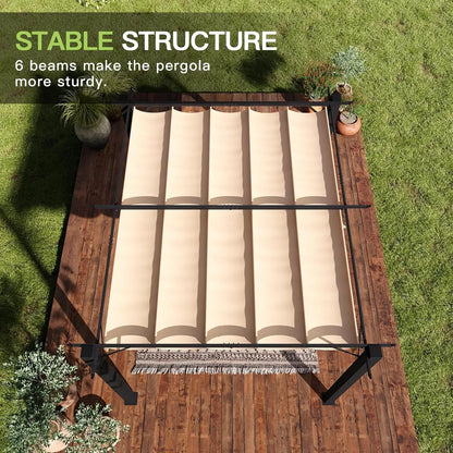 10'x12' Outdoor Retractable Pergola, Upgraded Adjustable Sun Shade