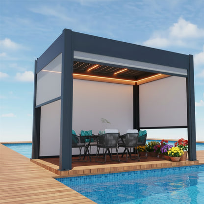 Bioclimatic Aluminum  Pergola 3x4m/10x13ft Manual flip louvered roof with  roller blinds  gazebo canopy carport garden