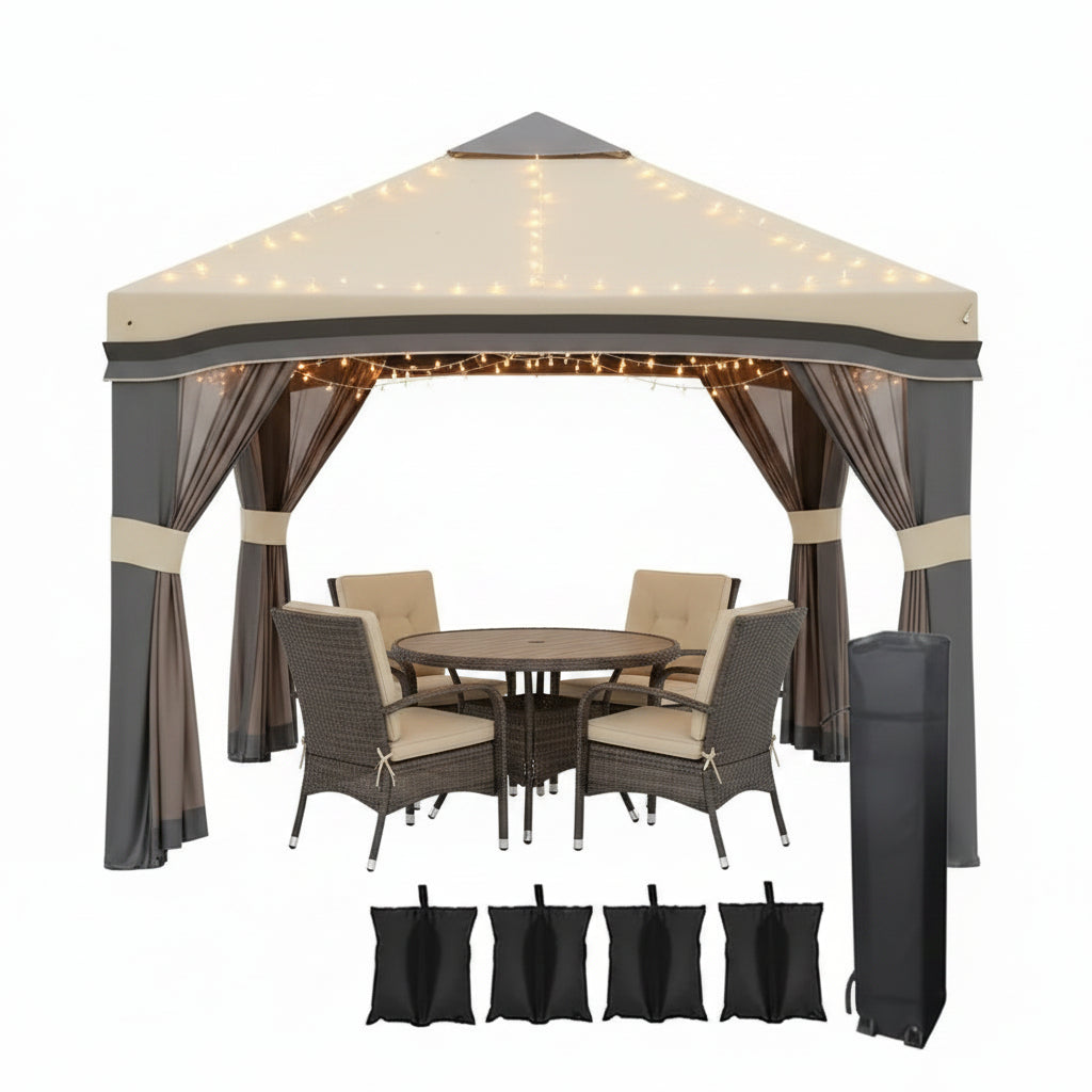 Outsunny 10x10ft Pop Up Gazebo Tent with Netting Height Adjustable Outdoor Party Shelter with Wheeled Carry Bag