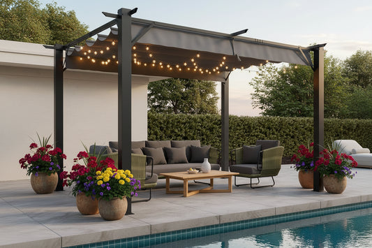 10'x12' Outdoor Retractable Pergola, Upgraded Adjustable Sun Shade