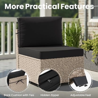 7-Piece Patio Furniture Set, Outdoor Rattan Sectional Sofa with Tempered Glass Table, All-Weather, for Garden, Porch, Backyard