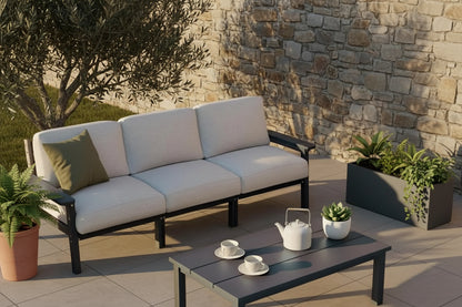 Patio Furniture Set 3 Seats, HDPE Outdoor Sectional with Washable Beige Thick Cushions, Coffee Table & Side Table,, Customized