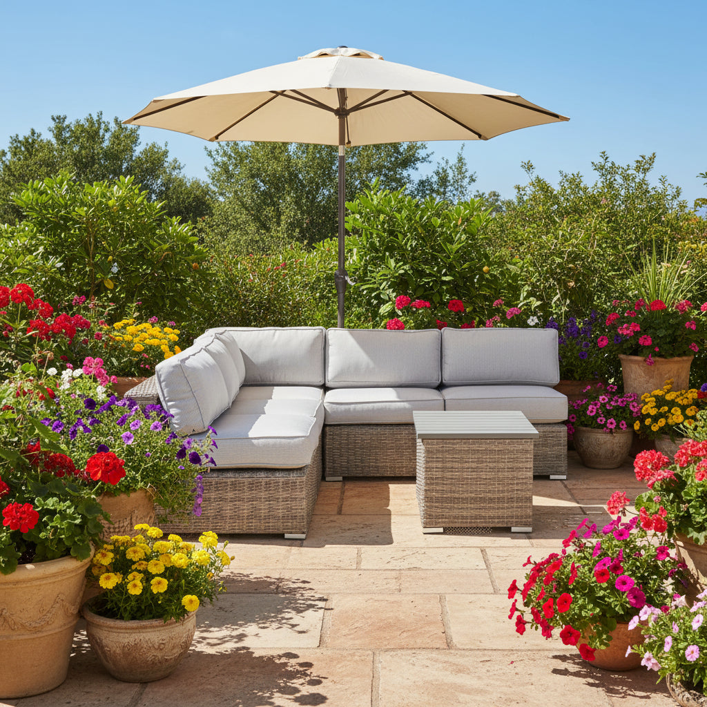 Wicker Sectional Sofa With Cushions And Table