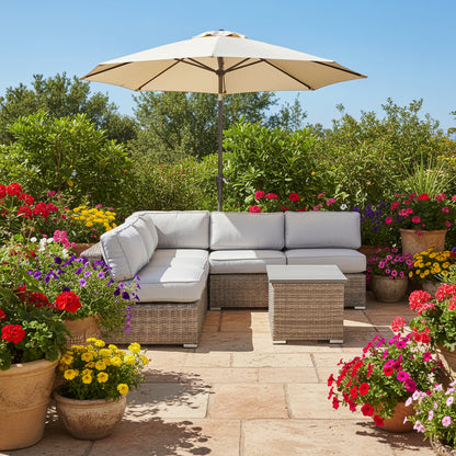 Wicker Sectional Sofa With Cushions And Table